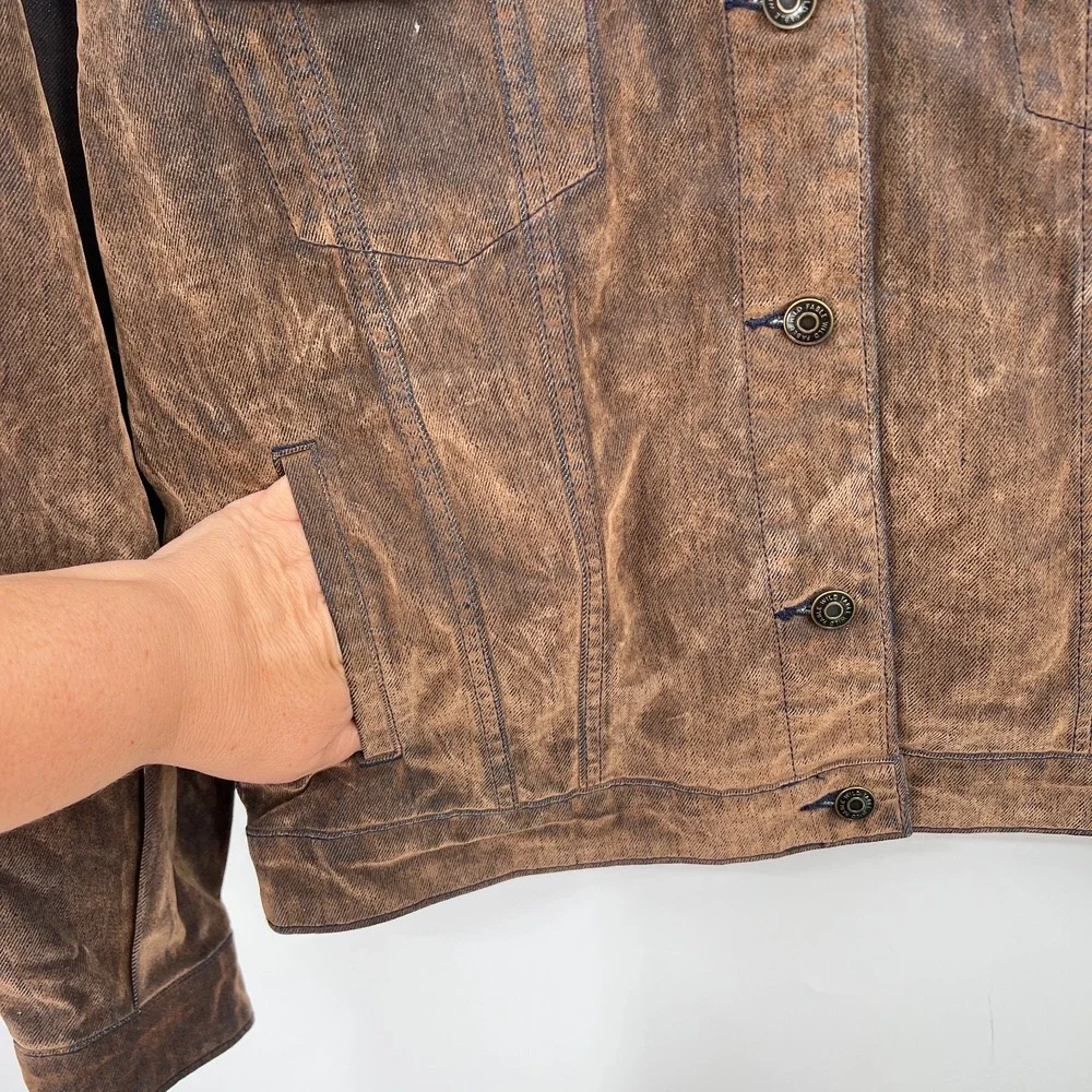 NEW Wild Fable flocked brown denim trucker jacket boho retro indie sleaze grunge
